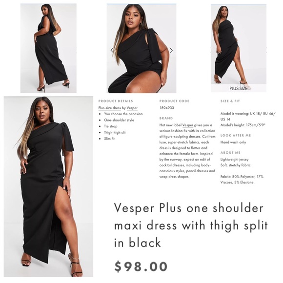 vesper Dresses & Skirts - Vesper 26 NWT plus size 1-Shoulder Blk Maxi Dress